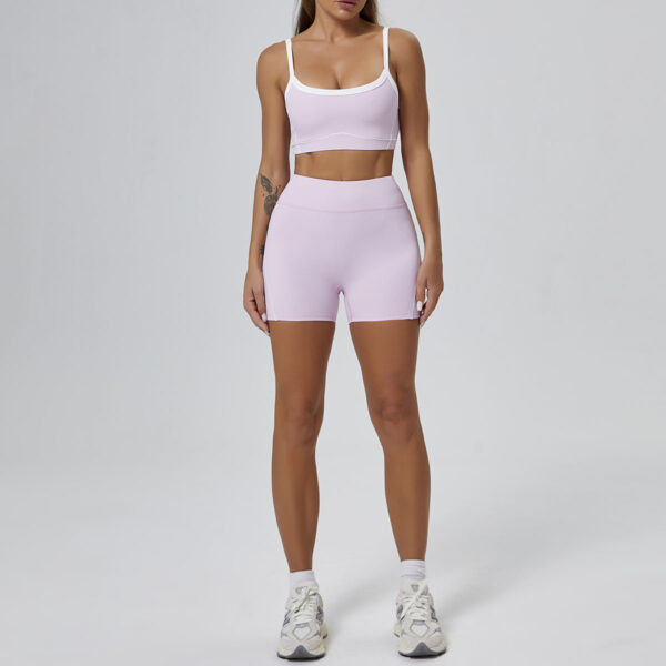 Nude Feel High Elastic Sports Contrast Color Bra Shoulder Straps Fitness Yoga Suit - Image 3