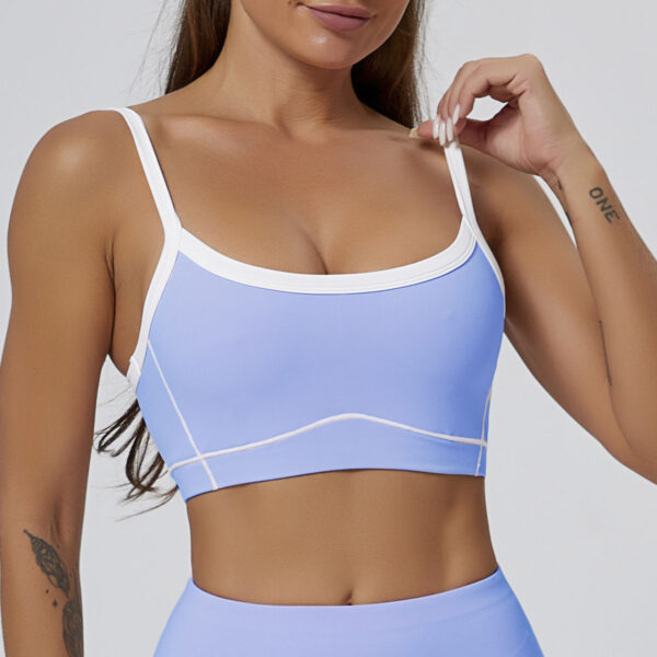 Nude Feel High Elastic Sports Contrast Color Bra Shoulder Straps Fitness Yoga Suit - Image 2