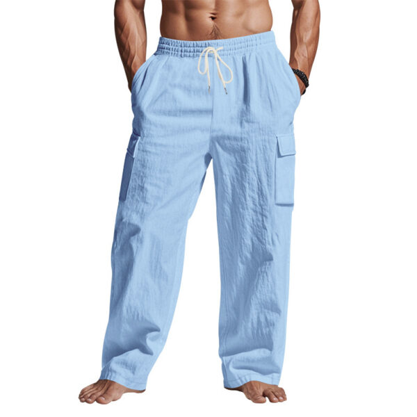Men's Workwear Multi-pocket Straight Linen Pants Linen Four Seasons Thin Breathable Cargo Pants, Multi-pocket Loose Casual Trendy Wide-leg Pants - Image 6