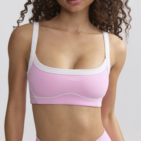 Nude Feel High Elastic Sports Contrast Color Bra Shoulder Straps Fitness Yoga Suit - Image 8
