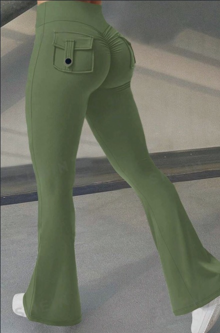 Yoga Fitness Flared Pants With Pockets Ins Fashion Slim High Waist Sports Trousers  Scrunch Butt Booty Workout Lifting Leggings - Image 3